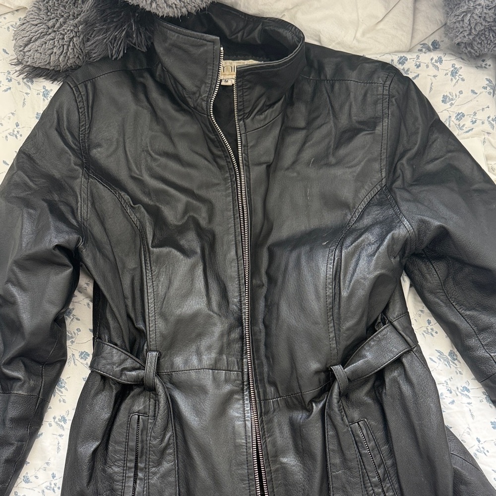 Vintage leather jacket with belt